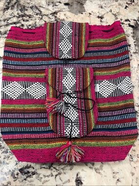 Boho Multicolor Woven Tote Bag - Pink Striped Shoulder Bag